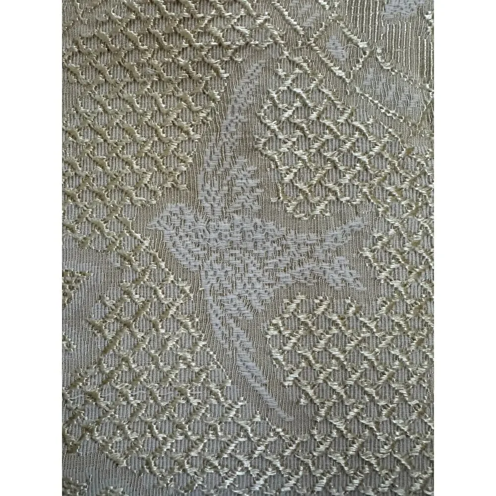 Vintage Damask Bedspread Fringesd Light yellow pale Jacquard twin/full 86x72”